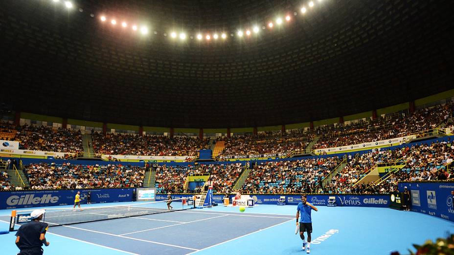 Roger Federer durante o Gillette Federer Tour, no ginásio do Ibirapuera, em São Paulo