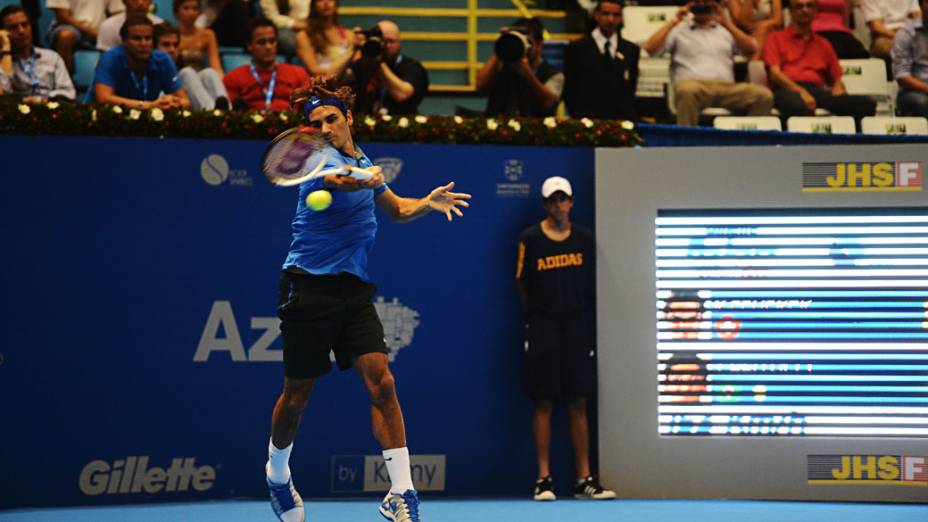 Roger Federer durante o Gillette Federer Tour, no ginásio do Ibirapuera, em São Paulo