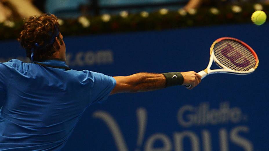 Roger Federer durante o Gillette Federer Tour, no ginásio do Ibirapuera, em São Paulo