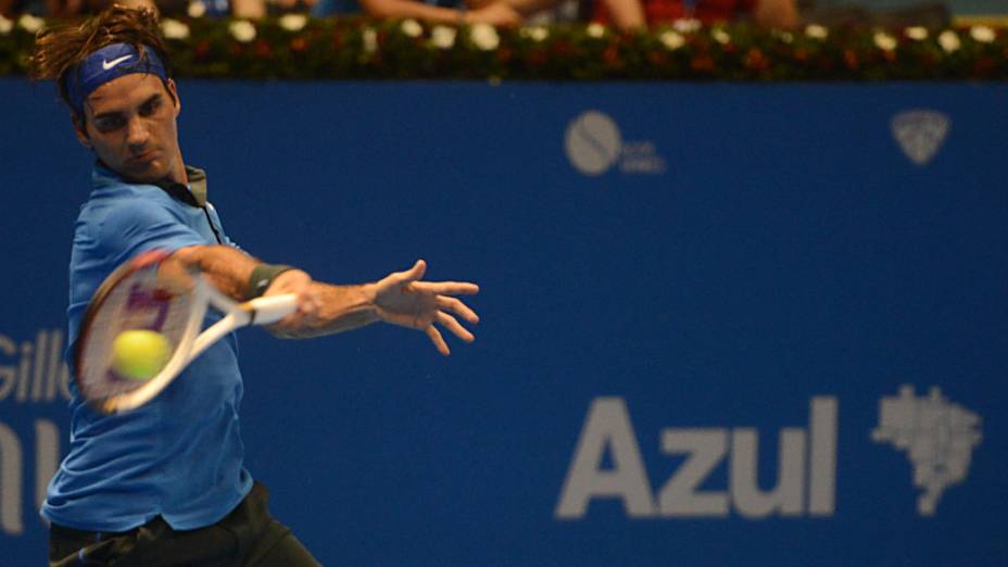 Roger Federer durante o Gillette Federer Tour, no ginásio do Ibirapuera, em São Paulo