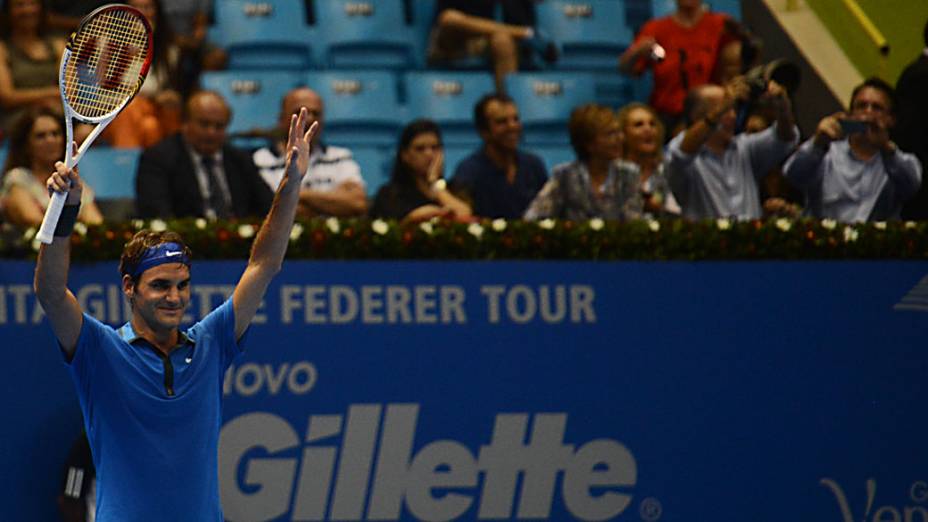 Roger Federer durante o Gillette Federer Tour, no ginásio do Ibirapuera, em São Paulo