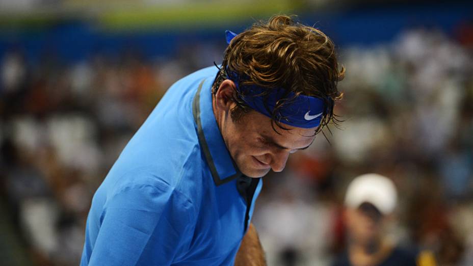 Roger Federer durante o Gillette Federer Tour, no ginásio do Ibirapuera, em São Paulo