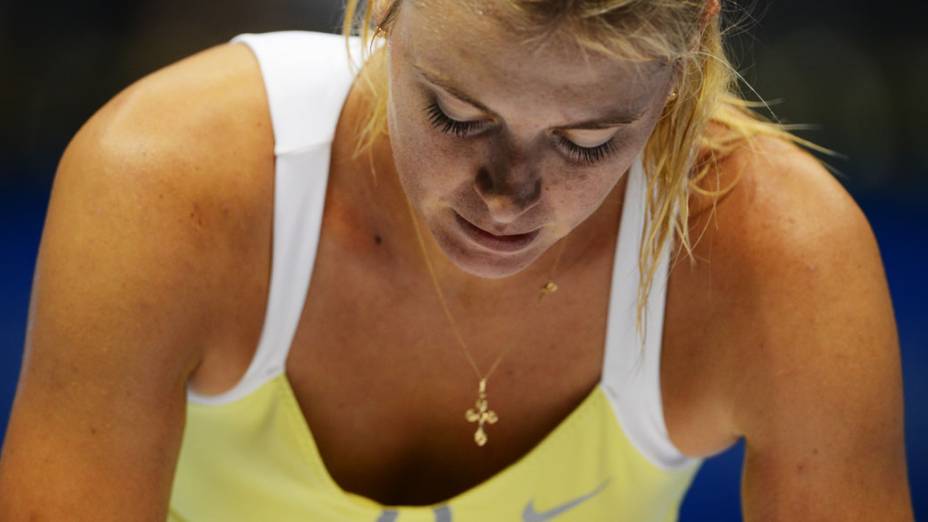 Maria Sharapova na partida contra Caroline Wozniacki, em São Paulo
