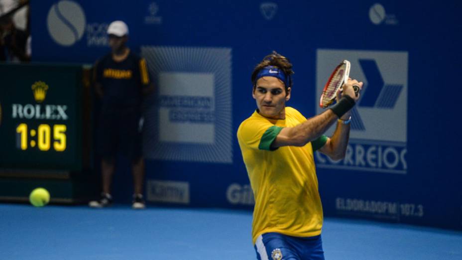 Roger Federer vence Tommy Haas neste domingo (09/12),em partida de exibição no Ginásio do Ibirapuera, em São Paulo