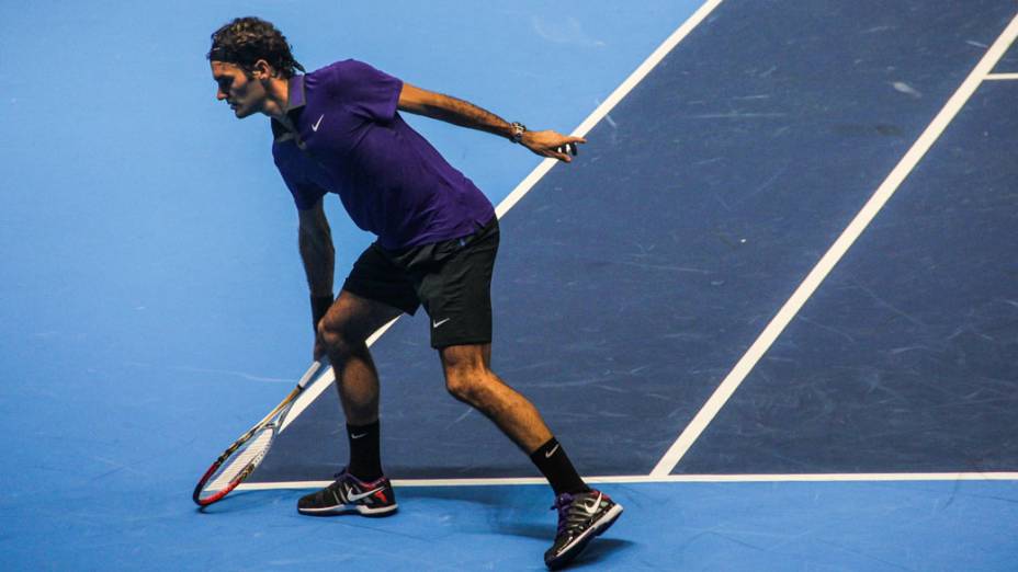 Roger Federer vence Jo-Wilfried Tsonga neste sábado (08/12),em partida de exibição pelo Gillette Roger Federer Tour em São Paulo no ginásio do Ibirapuera