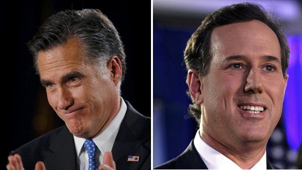 Mitt Romney e Rick Santorum lideram as primárias republicanas