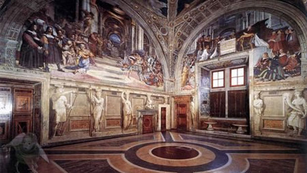 Detalhe de afresco da Sala de Heliodoro, de Rafael, nos Museus Vaticanos