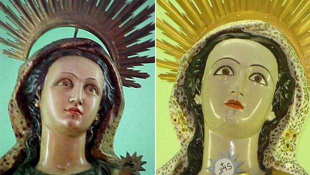 Santa Bárbara: à esquerda, a imagem original, à direita, a "restaurada"