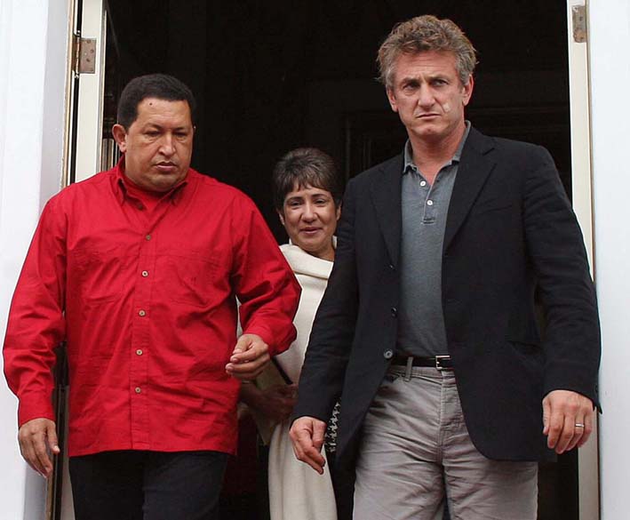 Sean Penn foi recebido pelo presidente da Venezuela, Hugo Chavez, em 2007 no Palácio Miraflores em Caracas