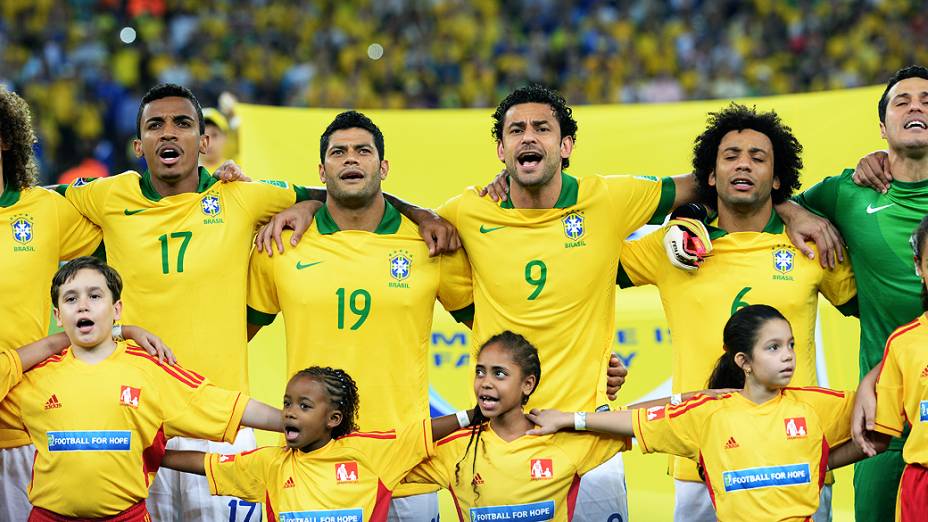 O grupo de jogadores da seleção brasileira de futebol