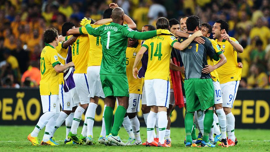 O grupo de jogadores da seleção brasileira de futebol