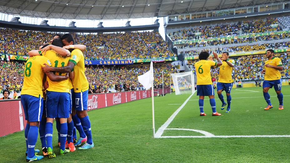 O grupo de jogadores da seleção brasileira de futebol