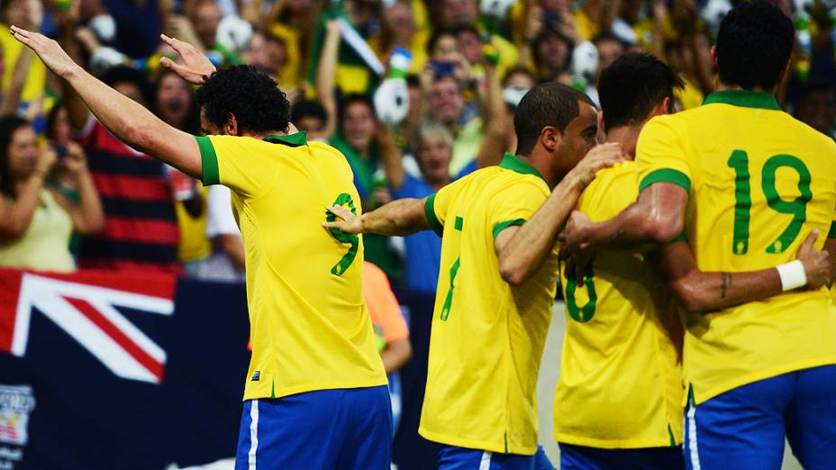 O grupo de jogadores da seleção brasileira de futebol