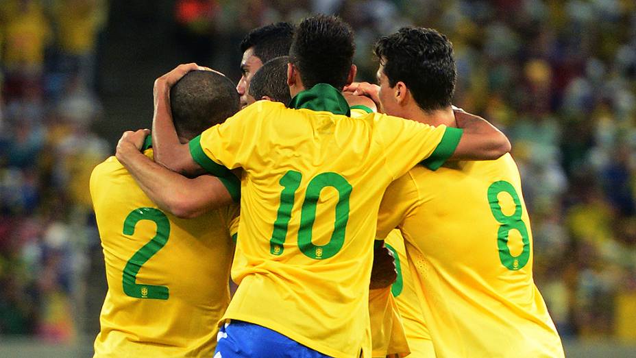 O grupo de jogadores da seleção brasileira de futebol
