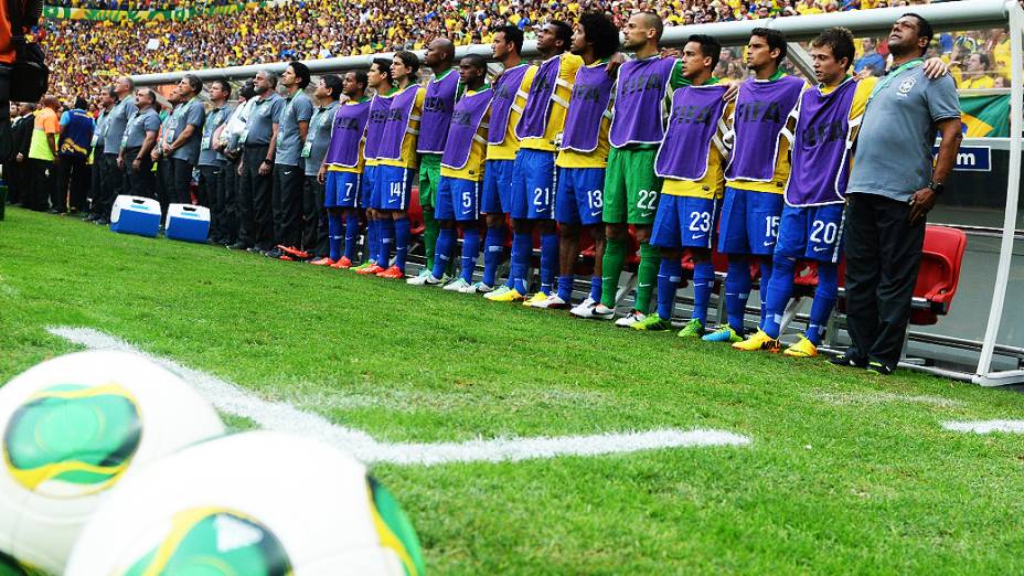 O grupo de jogadores da seleção brasileira de futebol