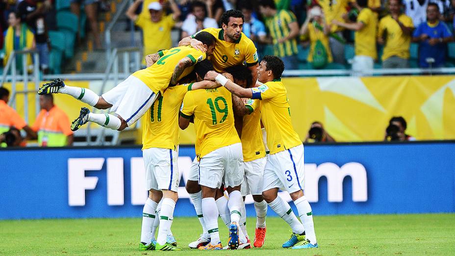 O grupo de jogadores da seleção brasileira de futebol
