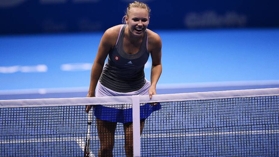 Tenista dinamarquesa, Caroline Wozniacki durante partida no Gillette Federer Tour