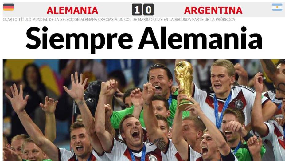 "Sempre Alemanha" foi a manchete do diário esportivo espanhol <em>Marca</em>