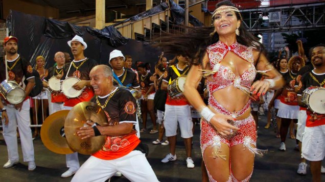 Shayene Cesário no ensaio técnico das escolas de samba do Rio de Janeiro, na Sapucaí
