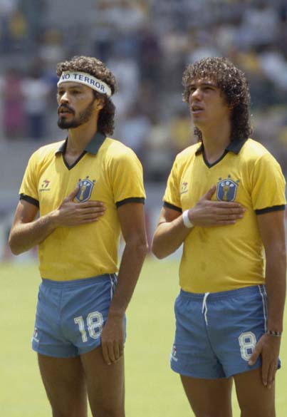 Sócrates e Casagrande durante jogo contra a França na Copa do Mundo do México, 1986<br>   