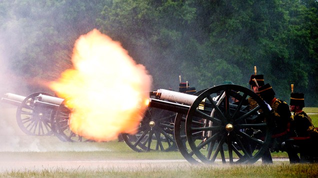 Tropa Real dispara canhão em honra do príncipe britânico Philip, duque de Edimburgo no aniversário 91 anos, no Hyde Park de Londres