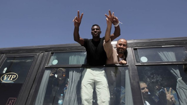 Prisioneiros palestinos após libertação das prisões israelenses