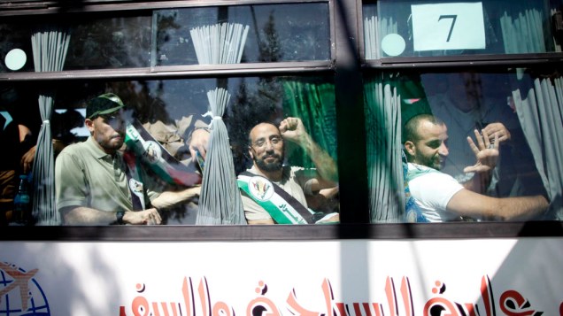 Prisioneiros palestinos após libertação das prisões israelenses