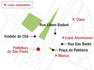Mapa das lojas saqueadas no centro de SP