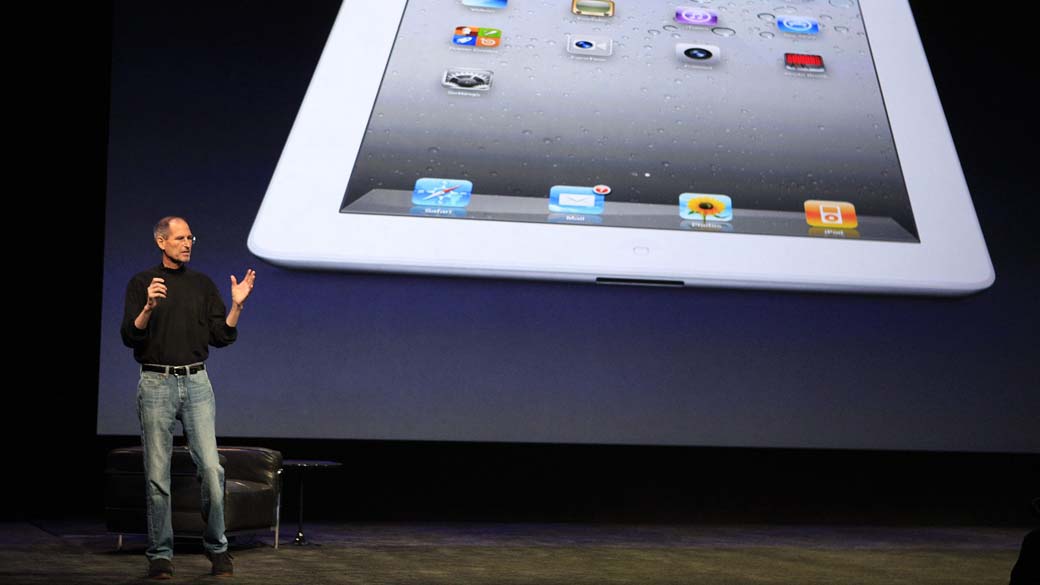 Steve Jobs durante lançamenro do iPad 2 da Apple em São Francisco