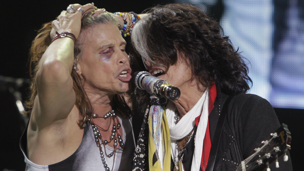 Steven Tyler durante show do Aerosmith, no Jockey Club de Assunção, Paraguai