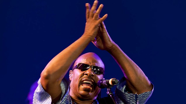 Stevie Wonder durante o show no palco Mundo, no quarto dia do Rock in Rio, em 29/09/2011