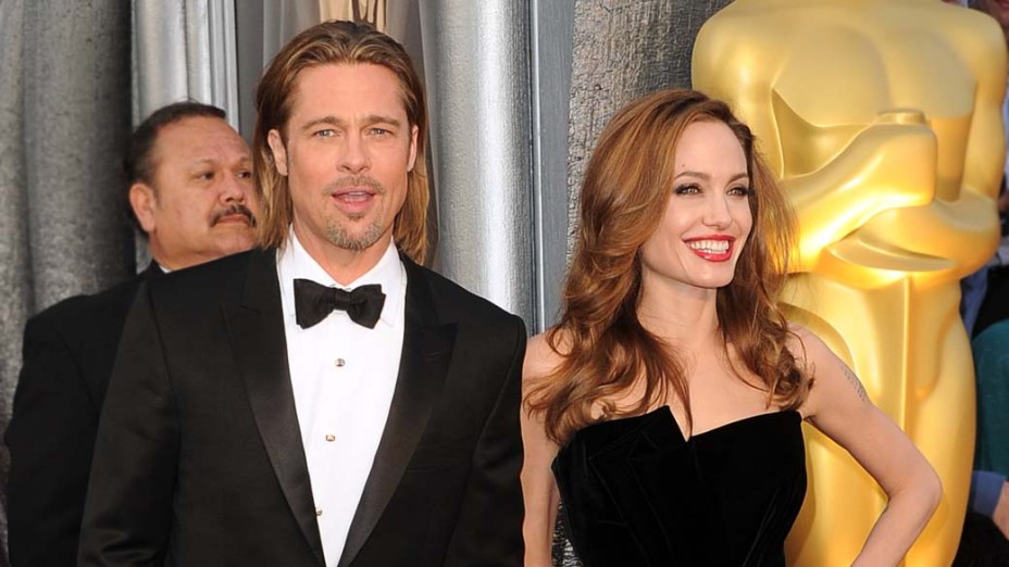 Os atores Brad Pitt e Angelina Jolie no Oscar 2012