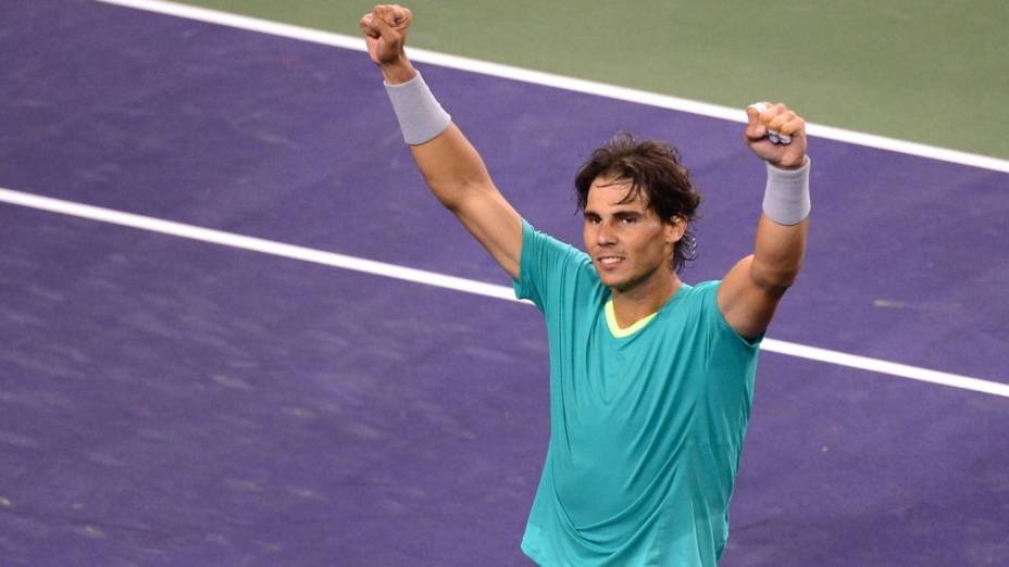 Rafael Nadal comemora vitória sobre Ernests Gulbis no torneio de Indian Wells, nos EUA