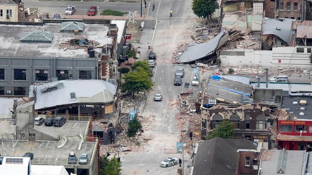 Vista aérea da destruição provocada pelo terremoto no centro de Christchurch, na Nova Zelândia