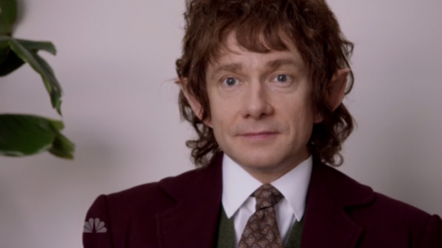Bilbo Bolseiro (Martin Freeman) é funcionário de um escritório no mashup 'The Office: Middle Earth'