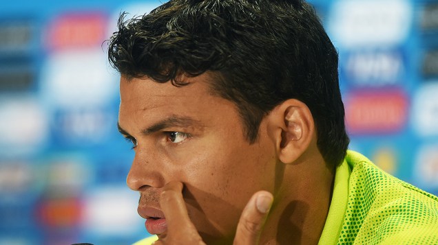 O jogador da Seleção Brasileira, Thiago Silva, durante coletiva de imprensa nesta sexta-feira (27)