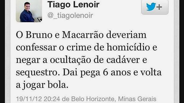 No Twitter, o advogado Tiago Lenoir sugere a confissão dos réus