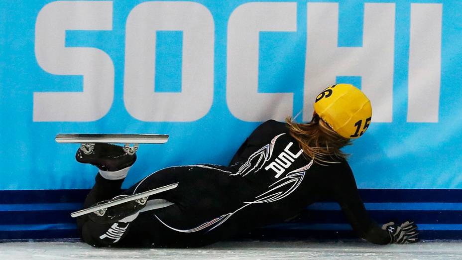 A americana Jessica Smith durante a patinação de alta velocidade em pista curta