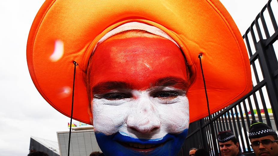 Torcedor da Holanda chega no Itaquerão para o jogo contra a Argentina no Itaquerão, em São Paulo