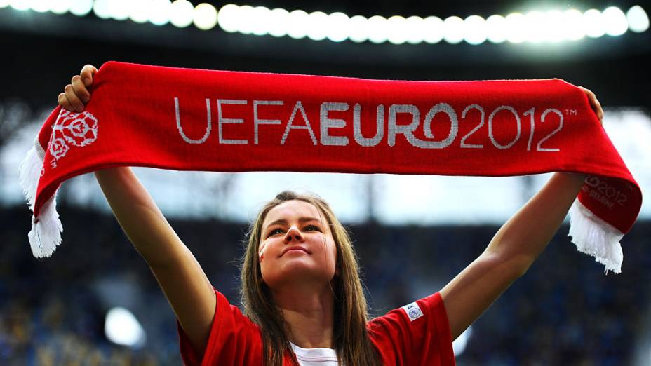 Torcedora dinamarquesa durante partida contra Portugal válida pela segunda rodada da Eurocopa 2012