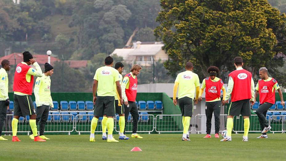 A seleção brasileira, no último treino na Granja Comary, em Teresópolis (RJ)