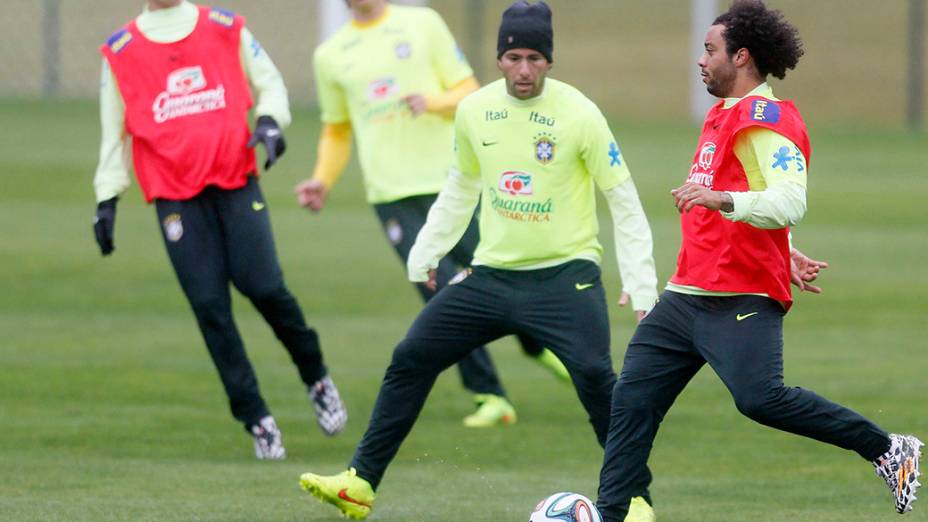 A seleção brasileira, no último treino na Granja Comary, em Teresópolis (RJ)