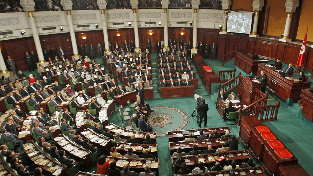 Vista geral da primeira reunião da Assembleia Constituinte tunisiana
