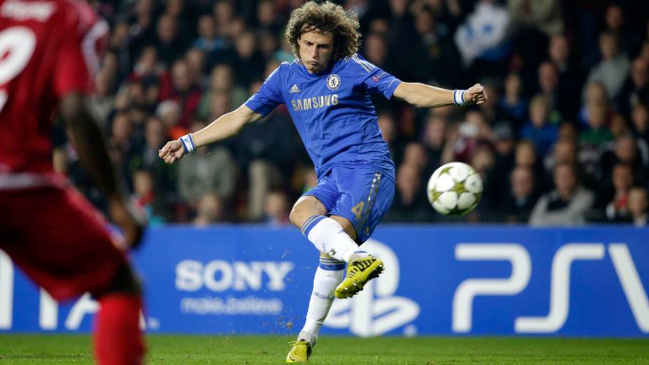 David Luiz, do Chelsea, marcou um gol na partida contra o Nordsjaelland em Copenhague