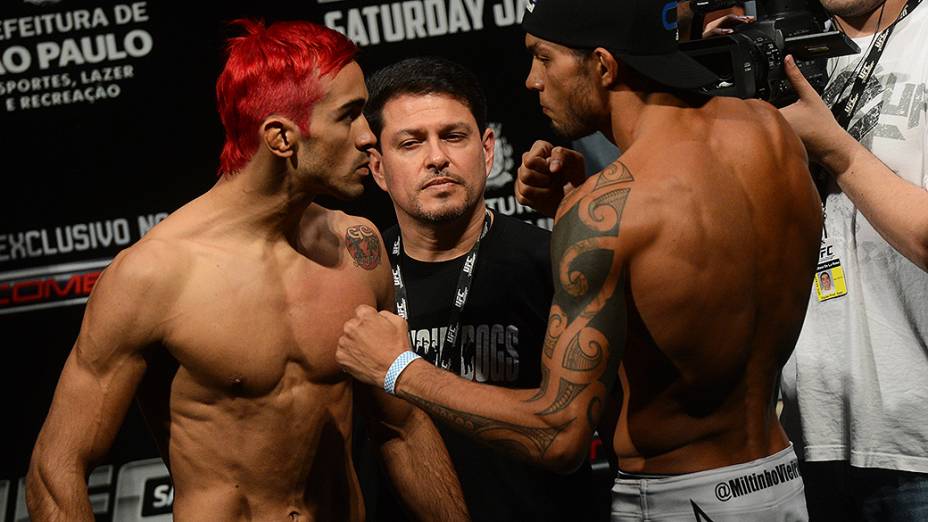 Godofredo Pepey e Miltinho Vieira durante pesagem do UFC São Paulo, no Ginásio do Ibirapuera