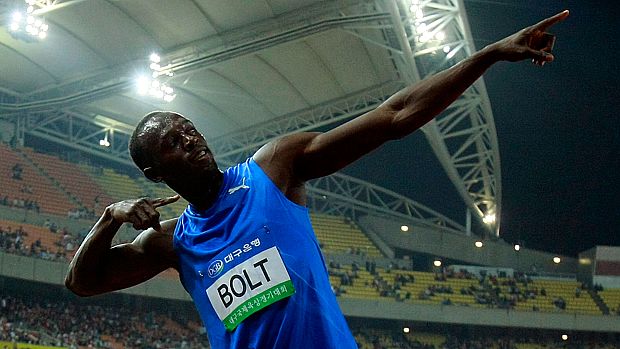 Usain Bolt após vencer mais uma corrida, na Coreia do Sul