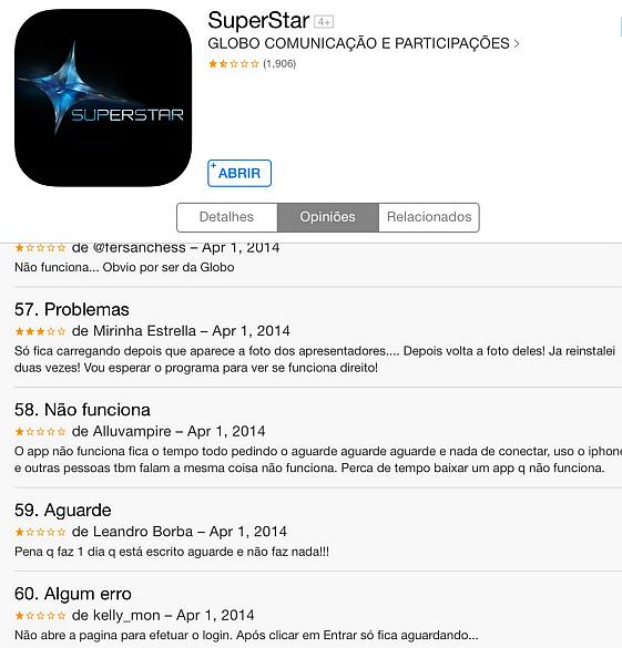 Usuários reclamam do app de 'SuperStar'