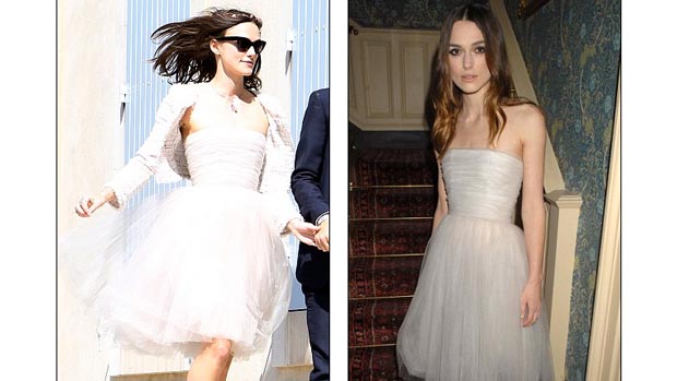 Atriz Keira Knightley que casou neste fim de semana com o mesmo vestido que usou na festa do BAFTA em 2008