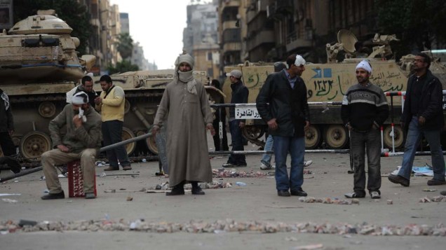 Manifestantes durante protesto no centro do Cairo, Egito