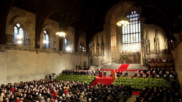 Papa Bento XVI fala com convidados no hall de Westminster. Londres, 17 de setembro de 2010.